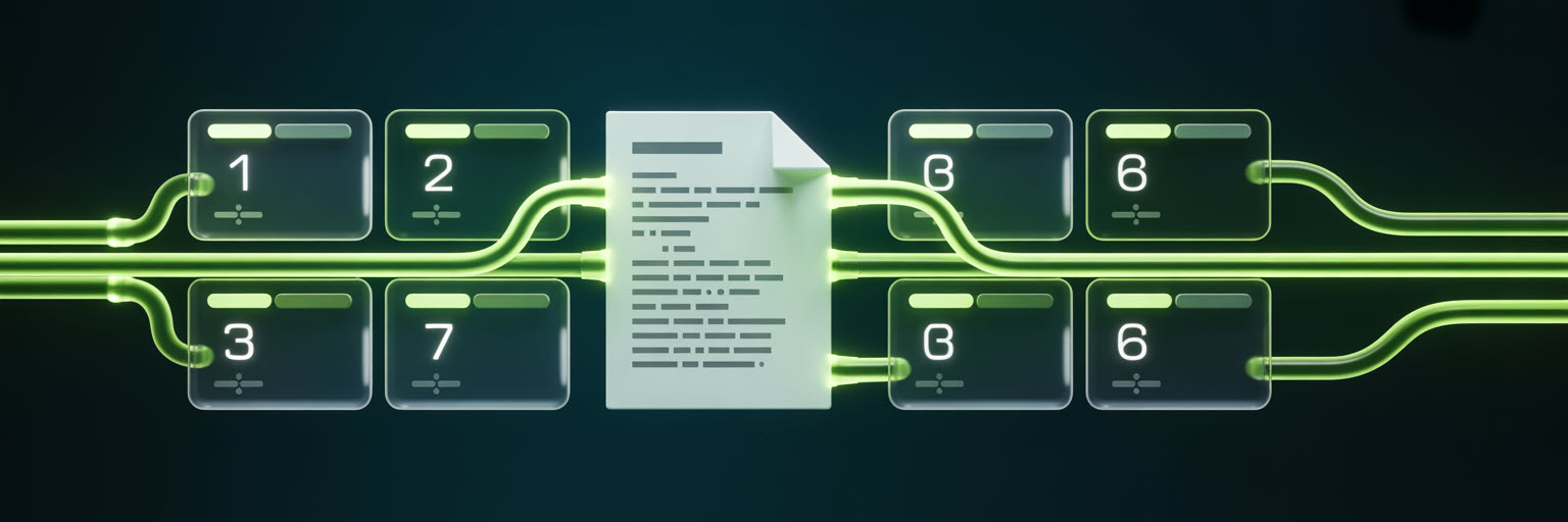 Stack of neon green listicle cards with numbered headings representing listicle optimization for LLMs